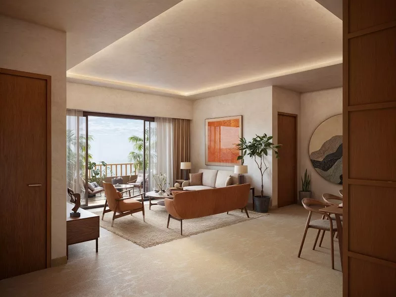Max Estate 360 luxury residential living room with modern interior and balcony view in Sector 36A Gurgaon