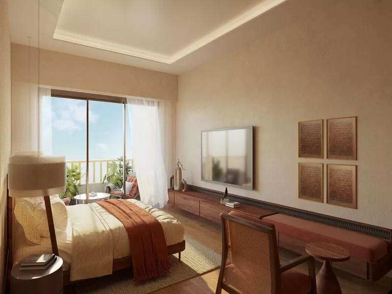 Max Estate 360 luxury bedroom interior with balcony and modern design in Sector 36A Gurgaon