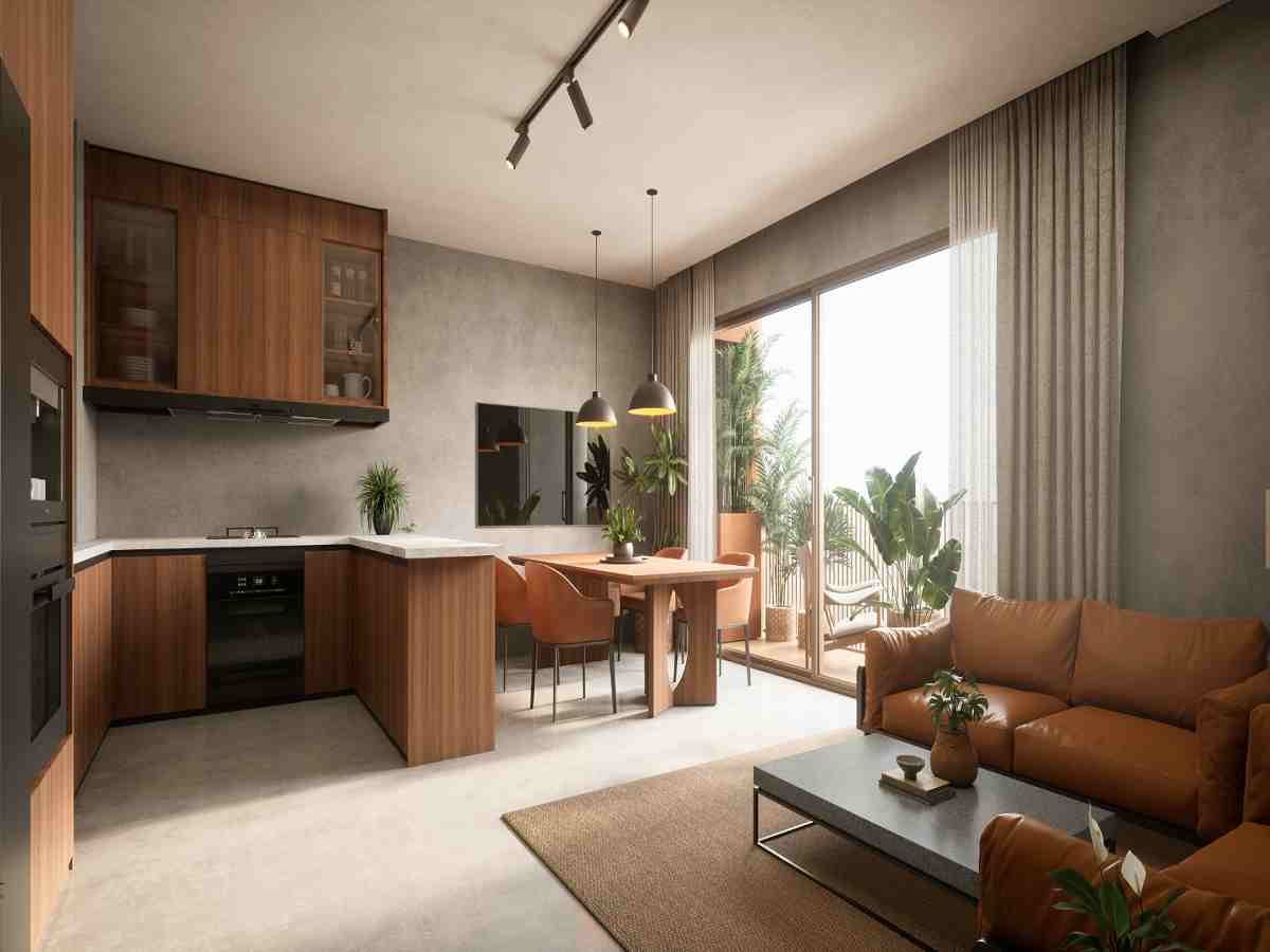 2 BHK living and dining room interior – The Terraces