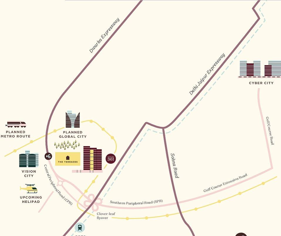 Max Estates 361 The Terraces – Location Map, Sector 36A Gurugram